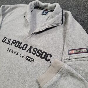 Vtg U.S. Polo Assn Fleece Sweatshirt Mens XXL 2XL Gray 1/4 Zip Pullover Y2K 90s